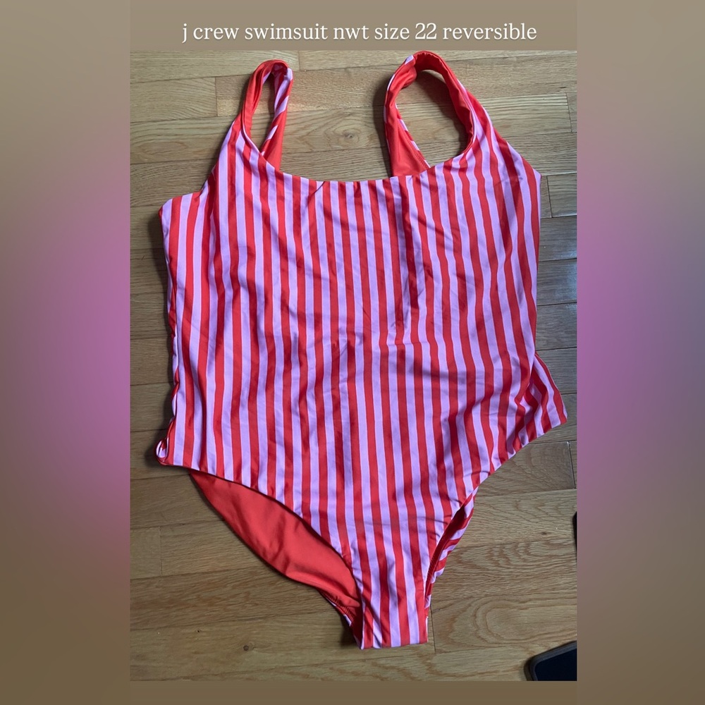 J. Crew Reversible Red and Pink Striped Swimsuit